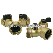 Zinc die-casted with brass color finish 2-way hose shut-off valve